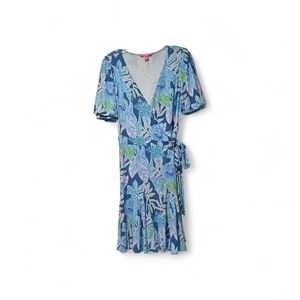 Lilly Pulitzer Blue Floral Wrap Dress with Tie